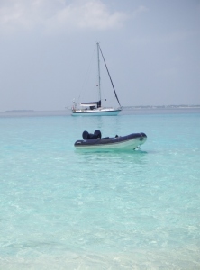 Camomile anchored off the island